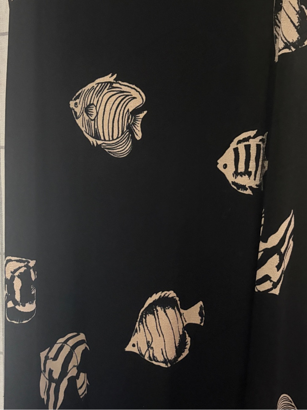 Stretchy Black Tank Dress with Taupe Abstract Fish Print - Picture 5 of 5